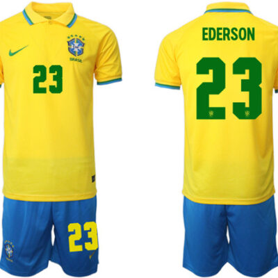 Brazil #23 Ederson Yellow Home Soccer Jersey Suit