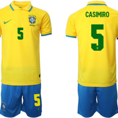 Brazil #5 Casemiro Yellow Home Soccer Jersey Suit