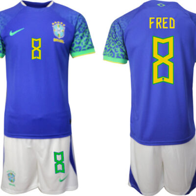 Brazil #8 Fred Blue 2022 FIFA World Cup Away Soccer Jersey Suit