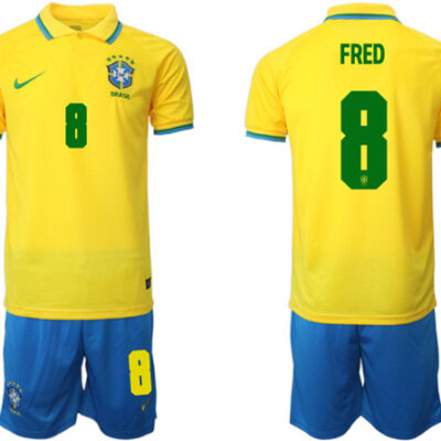 Brazil #8 Fred Yellow Home Soccer Jersey Suit