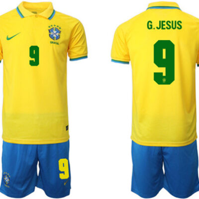 Brazil #9 G. Jesus Yellow Home Soccer Jersey Suit