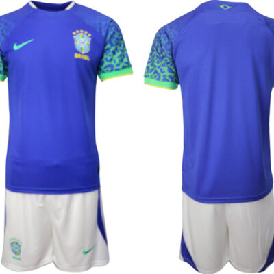 Brazil Blank Blank Blue 2022 FIFA World Cup Away Soccer Jersey Suit