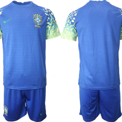 Brazil Blank Blue Away Soccer Jersey Suit
