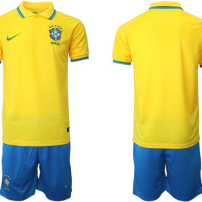 Brazil Blank Yellow 2022 FIFA World Cup Home Soccer Jersey Suit