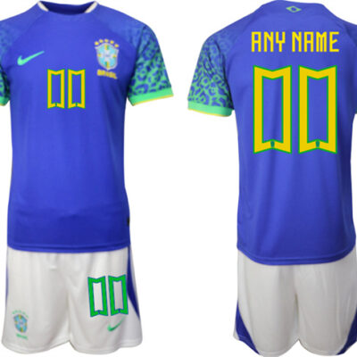 Brazil Custom Blue 2022 FIFA World Cup Away Soccer Jersey Suit