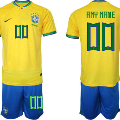 Brazil Yellow Custom Blue 2022 FIFA World Cup Home Soccer Jersey Suit