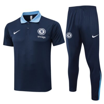 Chelsea Polo + Pants Training Tracksuit 2024 2025 Dark Blue