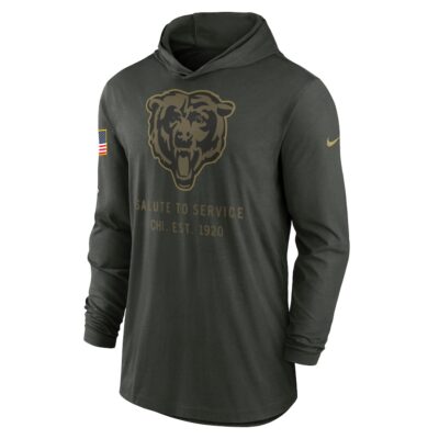 Alternative view of Chicago Bears 2025 Salute to Service Sideline Dri-FIT Lightweight Hooded Pullover - Forest Green