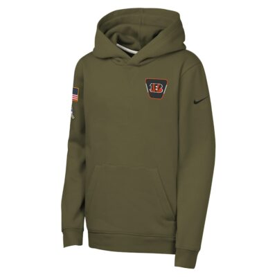 Alternative view of Cincinnati Bengals Youth 2025 Salute to Service Club Fleece Hoodie - Olive