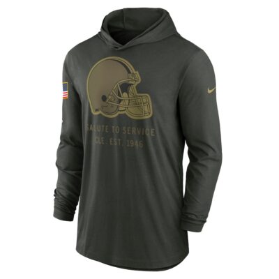 Alternative view of Cleveland Browns 2025 Salute to Service Sideline Dri-FIT Lightweight Hooded Pullover - Forest Green