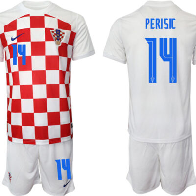 Croatia #14 Perisic White Home Soccer Jersey Suit
