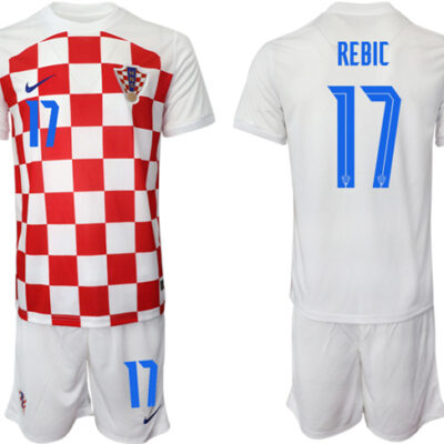 Croatia #17 Rebic White Home Soccer Jersey Suit