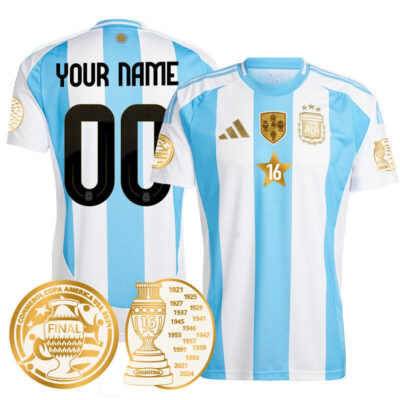 Custom Gender/Name Argentina 2024 Copa America Champion Limited Jersey N1 - Home