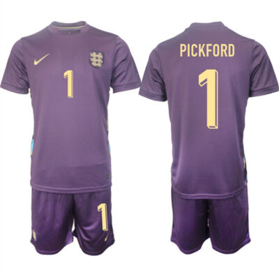 England #1 Jordan Pickford 2024-25 Purple Away Soccer Jersey Suit
