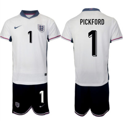 England #1 Jordan Pickford 2024-25 White Home Soccer Jersey Suit
