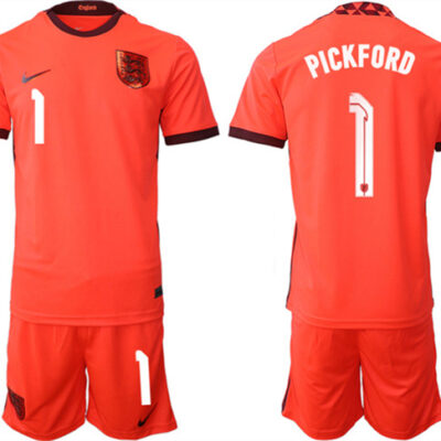 England #1 Pickford Orange Away Soccer Jersey Suit
