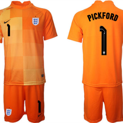 England #1 Pickford Orange Goalkeeper Soccer Jersey Suit
