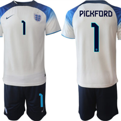 England #1 Pickford White Home Soccer Jersey Suit
