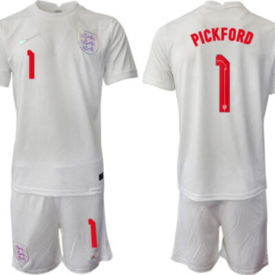 England #1 Pickford White Home Soccer Jersey Suit