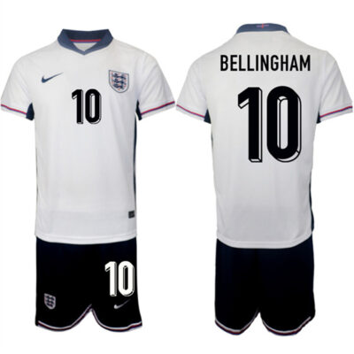 England #10 Jude Bellingham 2024-25 White Home Soccer Jersey Suit