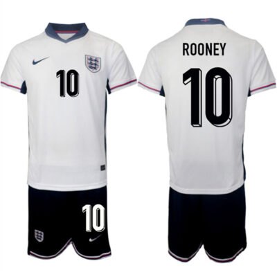 England #10 Wayne Rooney 2024-25 White Home Soccer Jersey Suit