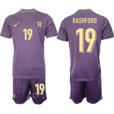 England #19 Marcus Rashford 2024-25 Purple Away Soccer Jersey Suit