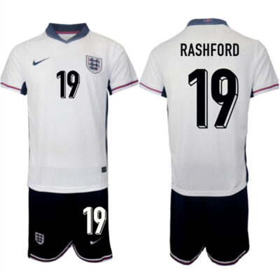England #19 Marcus Rashford 2024-25 White Home Soccer Jersey Suit