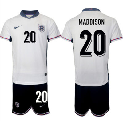 England #20 James Maddison 2024-25 White Home Soccer Jersey Suit
