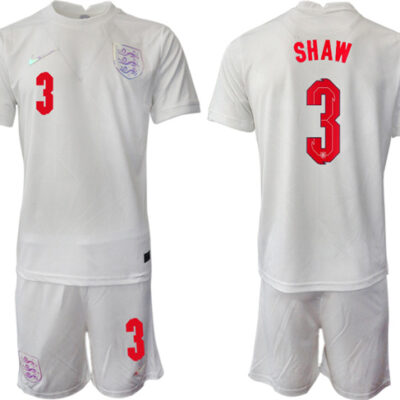 England #3 Shaw White Home Soccer Jersey Suit
