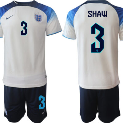 England #3 Shaw White Home Soccer Jersey Suit