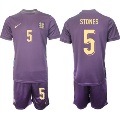 England #5 John Stones 2024-25 Purple Away Soccer Jersey Suit