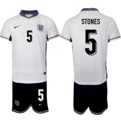 England #5 John Stones 2024-25 White Home Soccer Jersey Suit