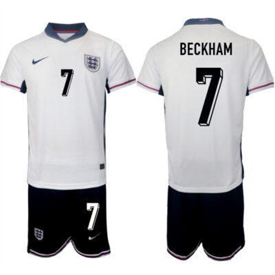England #7 Beckham 2024-25 White Home Soccer Jersey Suit