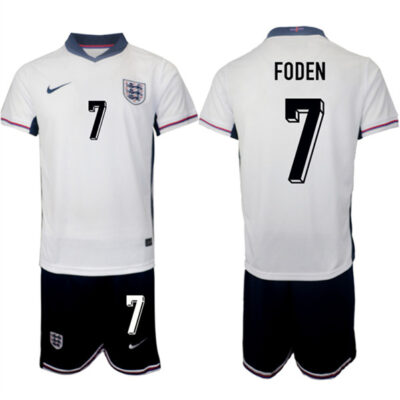 England #7 Phil Foden 2024-25 White Home Soccer Jersey Suit