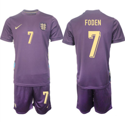 England #7 Philip Walter Foden 2024-25 Purple Away Soccer Jersey Suit
