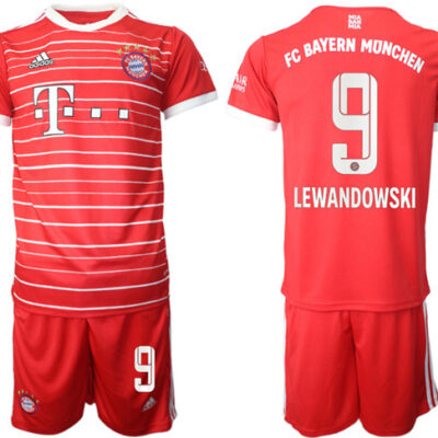 FC Bayern Munchen #9 Robert Lewandowski 22/23 Red Home Soccer Jersey Suit