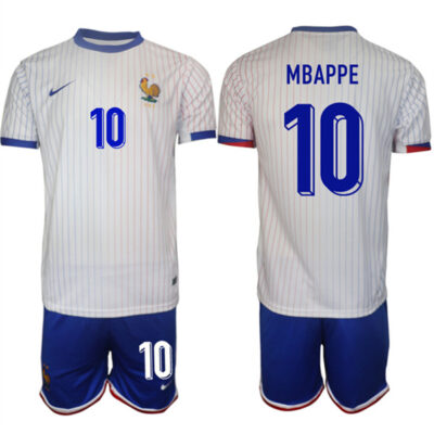 France #10 Mbappe White 2024-25 Away Soccer Jersey Suit