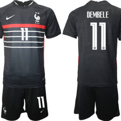 France #11 Dembele Black 2022 FIFA World Cup Home Soccer Jersey Suit