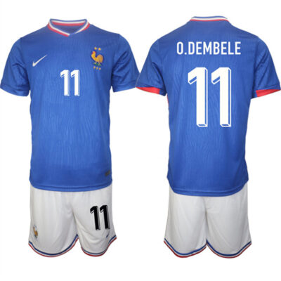 France #11 Ousmane Dembele Blue 2024-25 Home Soccer Jersey Suit