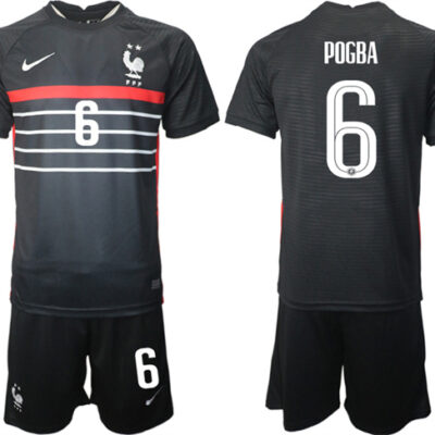 France #6 Pogba Black 2022 FIFA World Cup Home Soccer Jersey Suit