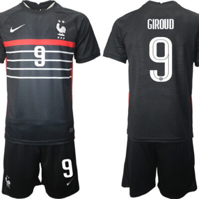 France #9 Giroud Black 2022 FIFA World Cup Home Soccer Jersey Suit