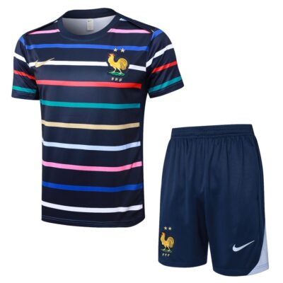 France Team 2024 2025 Blue Patterned Soccer Jersey Shorts Set