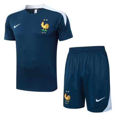 France Team 2024 2025 Blue Soccer Jersey Shorts Set