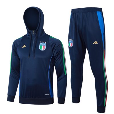 Italy 2024 2025 Dark Blue Hooded Tracksuit Sweatshirt
