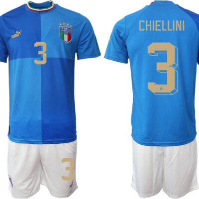 Italy #3 Chiellini Blue Home Soccer Jersey Suit
