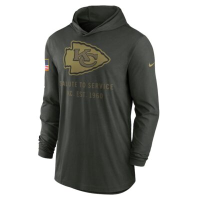 Alternative view of Kansas City Chiefs 2025 Salute to Service Sideline Dri-FIT Lightweight Hooded Pullover - Forest Green