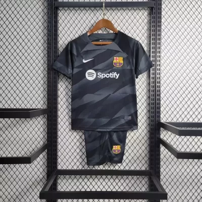 Kids' Kit Soccer Jersey Suit Barcelona Goalkeeper 23/24 - Black