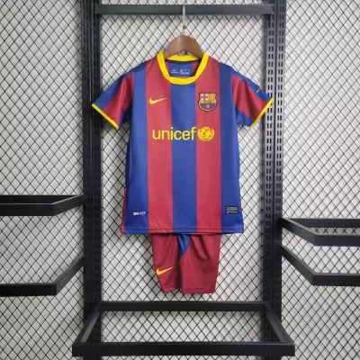 Kids' Kit Soccer Jersey Suit Barcelona I 10/11 - Blue and Grena