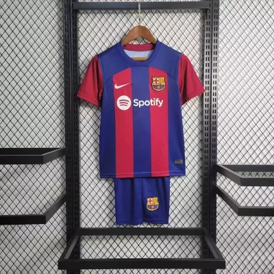 Kids' Kit Soccer Jersey Suit Barcelona I 23/24 - Blue and Grena