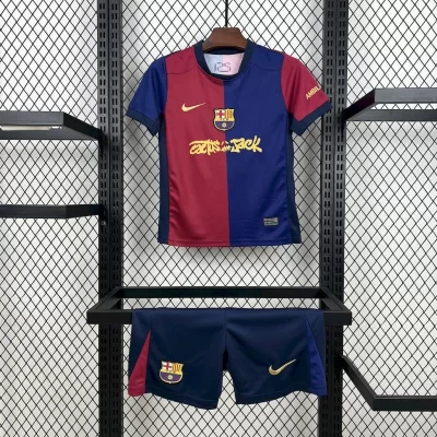 Kids' Kit Soccer Jersey Suit Barcelona I 24/25 - Blue and Grena